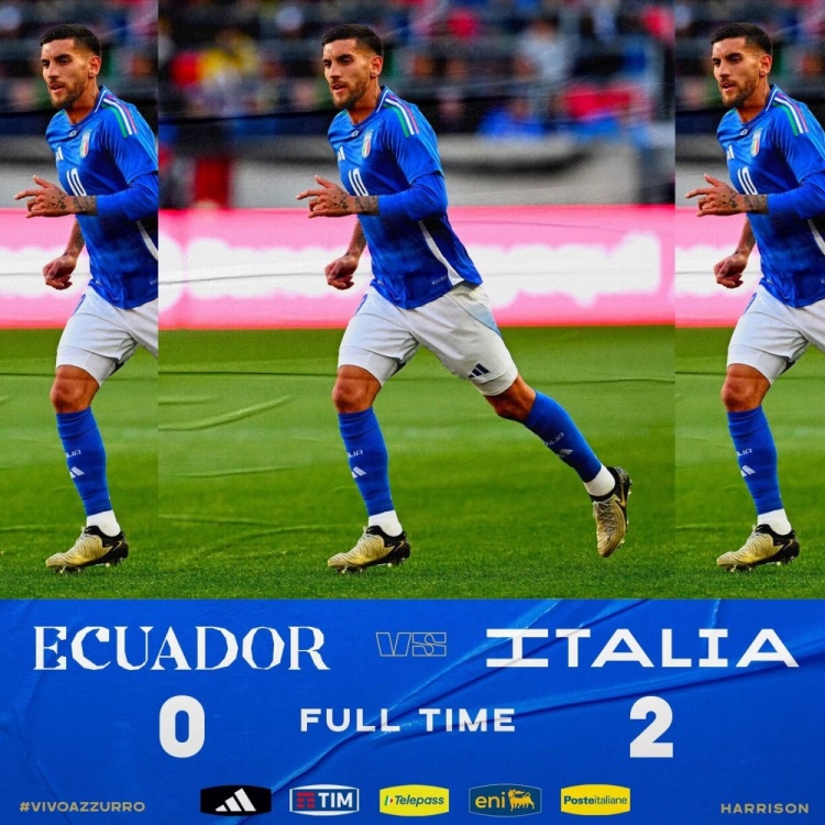 友谊赛：意大利2-0厄瓜多尔，佩莱格里尼3分钟内进球，巴雷拉下半场建功